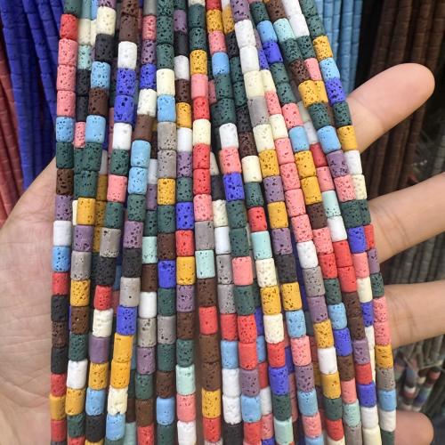 Natürliche Lava Perlen, Zylinder, DIY, keine, 4x6mm, verkauft per ca. 38 cm Strang