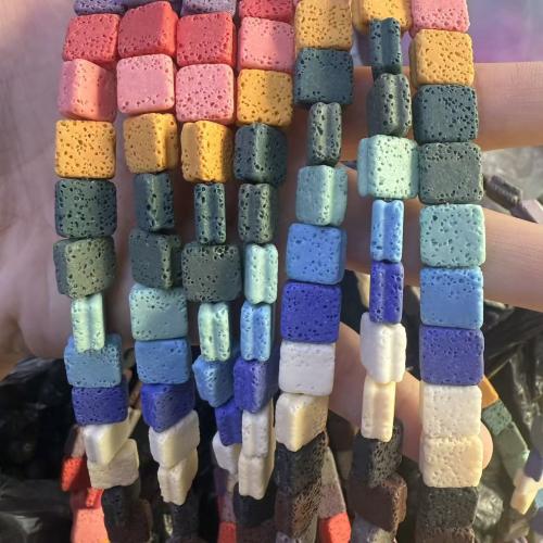 Natürliche Lava Perlen, Quadrat, DIY, keine, 10x10x5mm, ca. 38PCs/Strang, verkauft von Strang