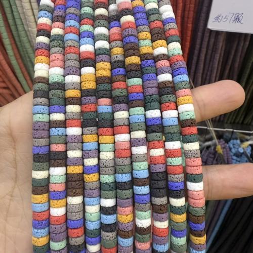 Natürliche Lava Perlen, flache Runde, DIY, keine, 3x6mm, ca. 120PCs/Strang, verkauft von Strang