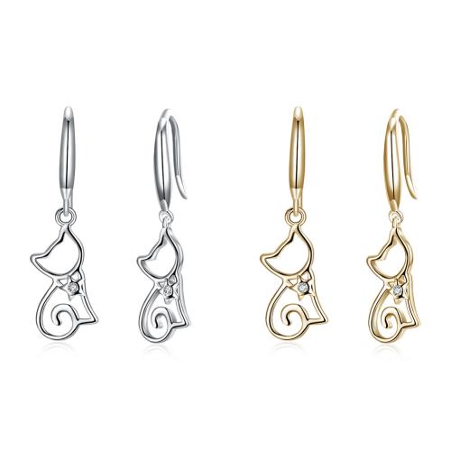 925 Стерлинг Серебряный Капля и Dangle Серьги, 925 пробы, Кошка, Другое покрытие, Женский & со стразами & отверстие, Много цветов для выбора, 70x26mm, продается Пара