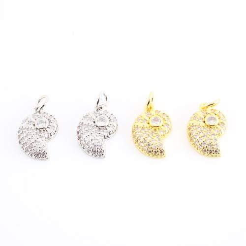 Cubique Pendentif en laiton zircon pavent, conque, Placage, DIY & pavé de micro zircon, plus de couleurs à choisir, 21x10x3mm, Vendu par PC