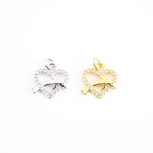 Cubique Pendentif en laiton zircon pavent, coeur, Placage, DIY & pavé de micro zircon & creux, plus de couleurs à choisir, 16x14x3mm, Vendu par PC