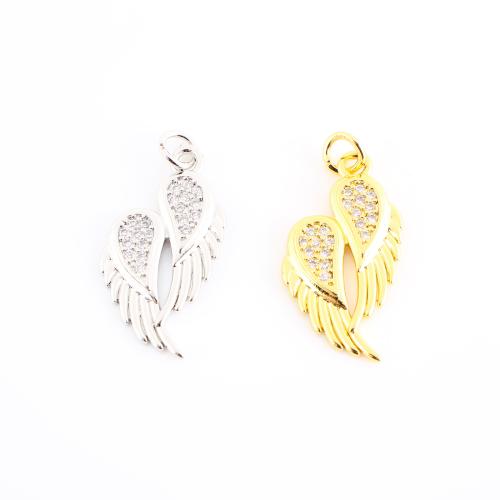 Cubique Pendentif en laiton zircon pavent, aile d'ange, Placage, DIY & pavé de micro zircon, plus de couleurs à choisir, 27x14x2mm, Vendu par PC