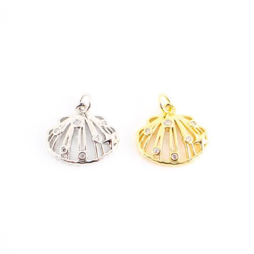 Cubique Pendentif en laiton zircon pavent, coquille, Placage, DIY & pavé de micro zircon & creux, plus de couleurs à choisir, 15x17x4mm, Vendu par PC
