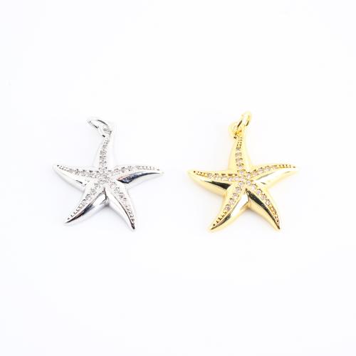 Cubique Pendentif en laiton zircon pavent, étoile de mer, Placage, DIY & pavé de micro zircon, plus de couleurs à choisir, 25x21x3mm, Vendu par PC