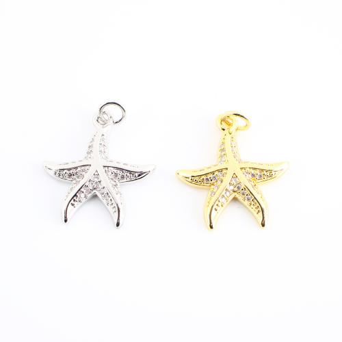 Cubique Pendentif en laiton zircon pavent, étoile de mer, Placage, DIY & pavé de micro zircon, plus de couleurs à choisir, 23x18x3mm, Vendu par PC