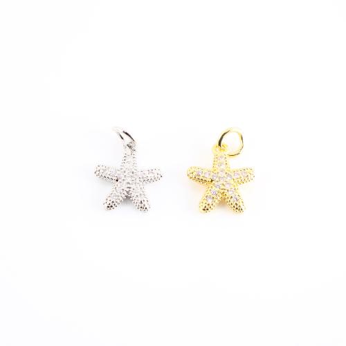 Cubique Pendentif en laiton zircon pavent, étoile de mer, Placage, DIY & pavé de micro zircon, plus de couleurs à choisir, 16x11x2mm, Vendu par PC