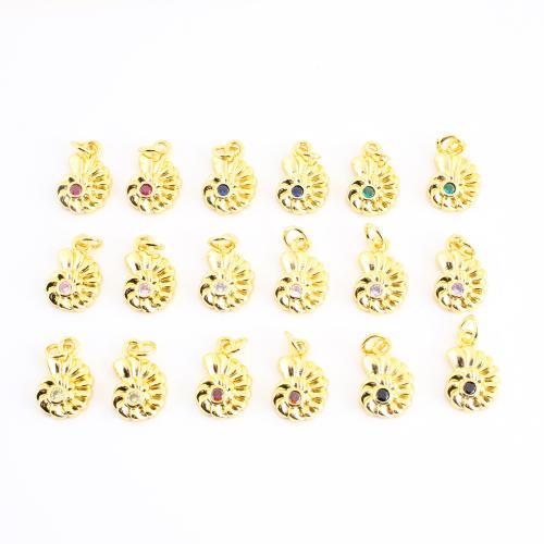 Cubique Pendentif en laiton zircon pavent, conque, Placage de couleur d'or, DIY & pavé de micro zircon, plus de couleurs à choisir, 17x10x3mm, Vendu par PC