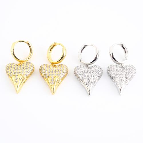 metal Huggie Pendiente aro de la gota, Corazón, chapado, micro arcilla de zirconia cúbica & para mujer, más colores para la opción, 33x17x14mm, Vendido por Par