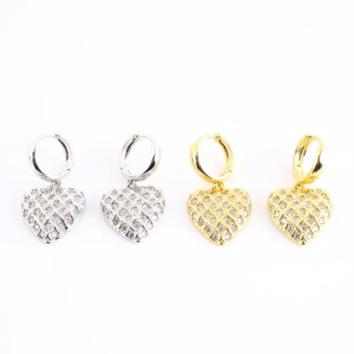 Brass Huggie Hoop Drop Earring, Heart, plated, micro pave cubic zirconia & for woman, more colors for choice, 31x17x14mm, Sold By Pair