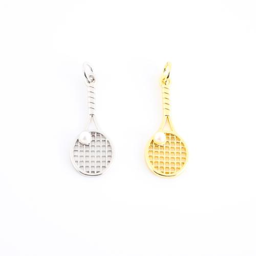 Bijoux pendentifs en laiton, avec perle de plastique, Raquette et la balle, Placage, DIY & creux, plus de couleurs à choisir, 28x10x4mm, Vendu par PC
