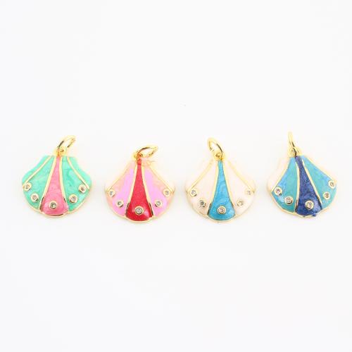 Cubique Pendentif en laiton zircon pavent, coquille, Placage de couleur d'or, DIY & pavé de micro zircon & émail, plus de couleurs à choisir, 24x18x4mm, Vendu par PC