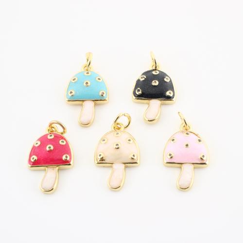 Cubique Pendentif en laiton zircon pavent, champignon, Placage de couleur d'or, DIY & pavé de micro zircon & émail, plus de couleurs à choisir, 21x12x4mm, Vendu par PC