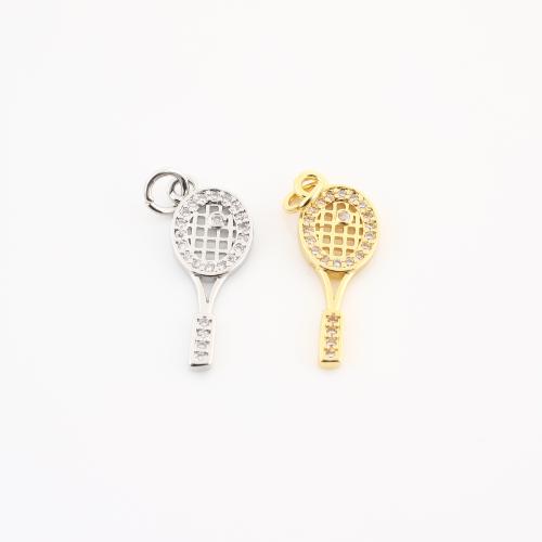 Cubique Pendentif en laiton zircon pavent, Raquette et la balle, Placage, DIY & pavé de micro zircon & creux, plus de couleurs à choisir, 25x8x2mm, Vendu par PC