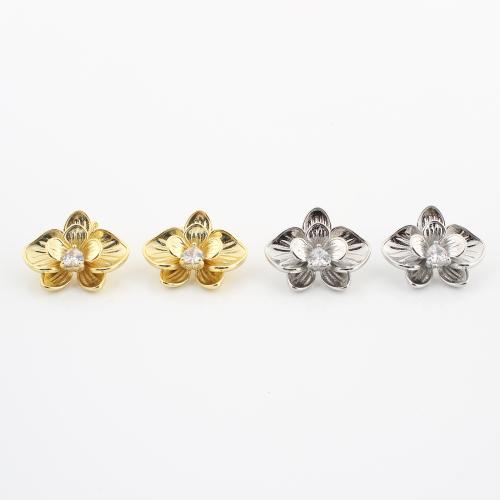 metal Arito, Flor, chapado, Joyería & micro arcilla de zirconia cúbica & para mujer, más colores para la opción, 21x25x15mm, Vendido por Par