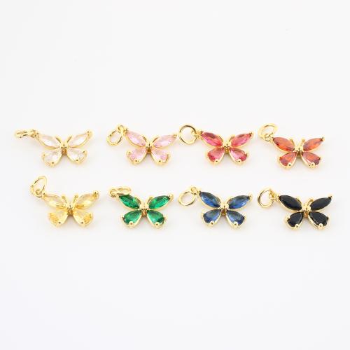 Cúbicos Circonia Colgante Latón Micro pavimenta, metal, Mariposa, chapado en color dorado, Bricolaje & micro arcilla de zirconia cúbica, más colores para la opción, 10x18x4mm, Vendido por UD