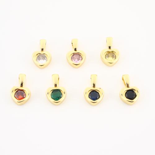 Cúbicos Circonia Colgante Latón Micro pavimenta, metal, Corazón, chapado en color dorado, Bricolaje & micro arcilla de zirconia cúbica, más colores para la opción, 11x7x3mm, Vendido por UD