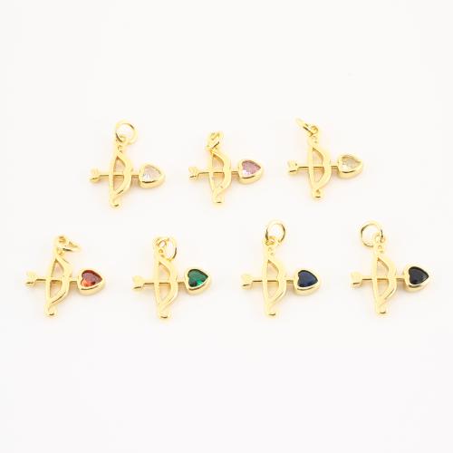 Cúbicos Circonia Colgante Latón Micro pavimenta, metal, Flecha, chapado en color dorado, Bricolaje & micro arcilla de zirconia cúbica, más colores para la opción, 21x15x3mm, Vendido por UD