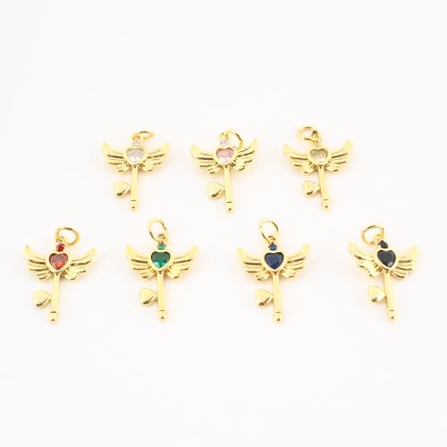 Cúbicos Circonia Colgante Latón Micro pavimenta, metal, Corazón con alas, chapado en color dorado, Bricolaje & micro arcilla de zirconia cúbica, más colores para la opción, 23x15x2mm, Vendido por UD