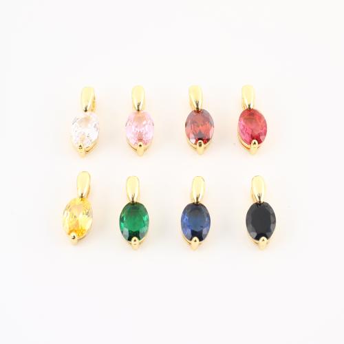 Cúbicos Circonia Colgante Latón Micro pavimenta, metal, Óvalo, chapado en color dorado, Bricolaje & micro arcilla de zirconia cúbica, más colores para la opción, 12x5x5mm, Vendido por UD