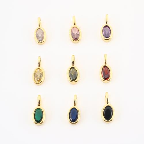 Cúbicos Circonia Colgante Latón Micro pavimenta, metal, Óvalo, chapado en color dorado, Bricolaje & micro arcilla de zirconia cúbica, más colores para la opción, 12x5x4mm, Vendido por UD
