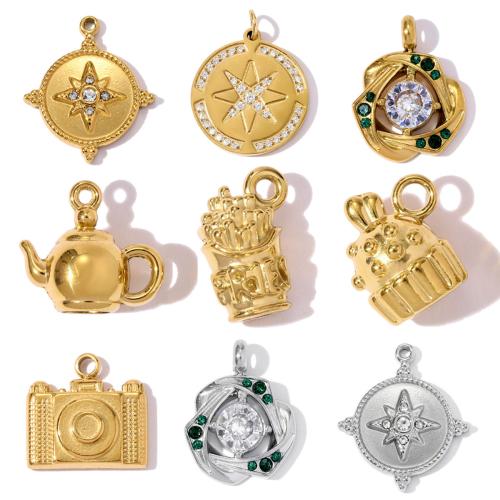Bijoux pendentifs en acier inoxydable , Acier inoxydable 304, Placage, DIY & styles différents pour le choix & pavé de micro zircon & avec strass, 3PC/sac, Vendu par sac