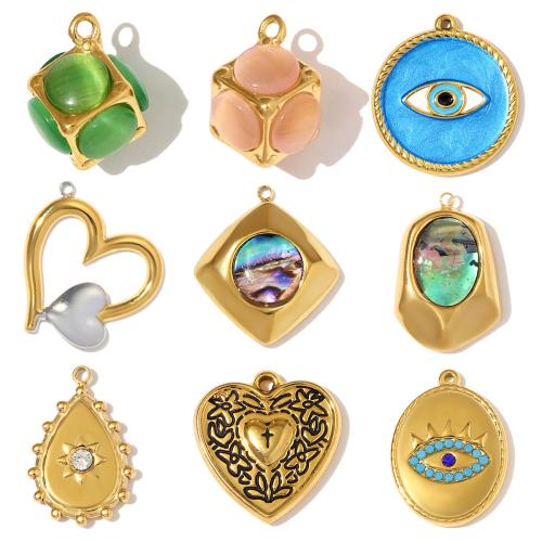Bijoux pendentifs en acier inoxydable , Acier inoxydable 304, avec Oeil de chat & coquille, Placage, DIY & styles différents pour le choix & émail & avec strass, 3PC/sac, Vendu par sac