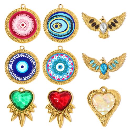 Bijoux pendentifs en acier inoxydable , Acier inoxydable 304, avec Oeil de chat & coquille & verre & résine, Placage, DIY & styles différents pour le choix, 3PC/sac, Vendu par sac