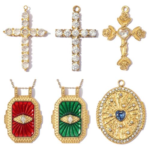 Bijoux pendentifs en acier inoxydable , Acier inoxydable 304, Placage, DIY & styles différents pour le choix & pavé de micro zircon & émail, 3PC/sac, Vendu par sac