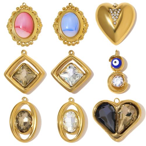 Bijoux pendentifs en acier inoxydable , Acier inoxydable 304, avec verre & résine, Placage, DIY & styles différents pour le choix & avec strass, 3PC/sac, Vendu par sac