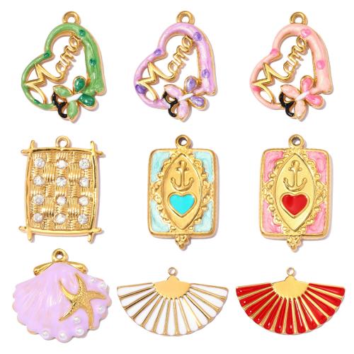 Bijoux pendentifs en acier inoxydable , Acier inoxydable 304, Placage, DIY & styles différents pour le choix & émail & avec strass, 3PC/sac, Vendu par sac