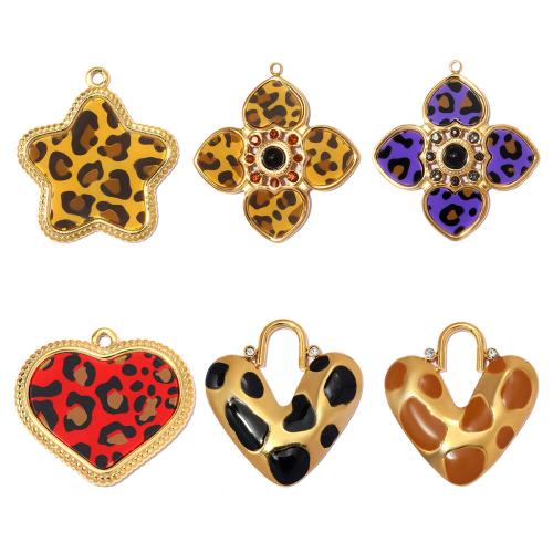 Bijoux pendentifs en acier inoxydable , Acier inoxydable 304, avec pierre gemme & résine, Placage, DIY & styles différents pour le choix & émail & avec strass, 3PC/sac, Vendu par sac