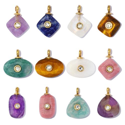 Bijoux Pendentifs en pierres gemmes, Acier inoxydable 304, avec pierre gemme, Motif géométrique, Placage, DIY & styles différents pour le choix & avec strass, 3PC/sac, Vendu par sac