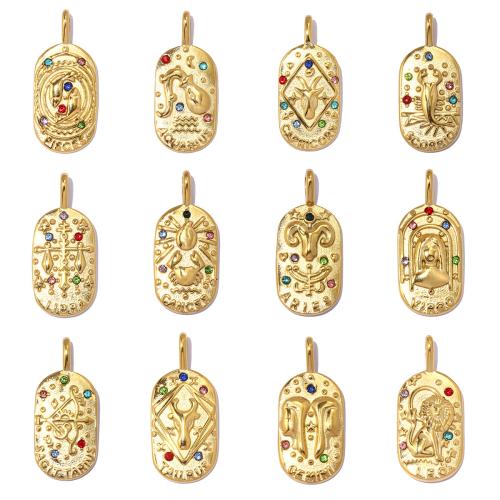 Edelstahl-Konstellation -Anhänger, 304 Edelstahl, 12 Zeichen des Sternzeichens, goldfarben plattiert, DIY & verschiedene Stile für Wahl & mit Strass, 13x29mm, 3PCs/Tasche, verkauft von Tasche