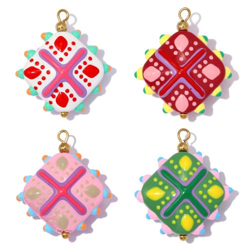 Fashion Lampwork Pendants, 304 Stainless Steel, with Lampwork, Geometrical Pattern, plated, DIY, more colors for choice, 22x26mm, 3PCs/Bag, Sold By Bag