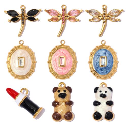 Bijoux pendentifs en acier inoxydable , Acier inoxydable 304, Placage, DIY & styles différents pour le choix & pavé de micro zircon & émail, 3PC/sac, Vendu par sac