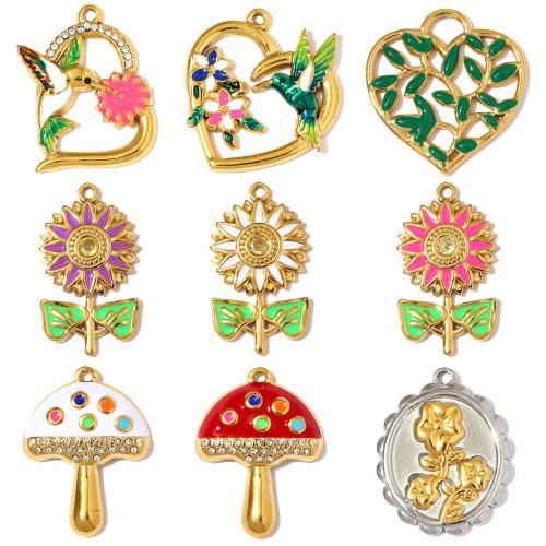 Bijoux pendentifs en acier inoxydable , Acier inoxydable 304, coquille, DIY & styles différents pour le choix & émail & avec strass, plus de couleurs à choisir, 3PC/sac, Vendu par sac