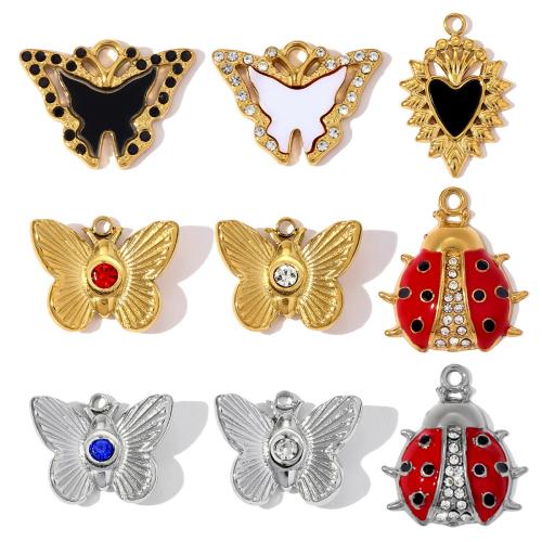 Bijoux pendentifs en acier inoxydable , Acier inoxydable 304, Irrégulière, DIY & styles différents pour le choix & émail & avec strass, plus de couleurs à choisir, 3PC/sac, Vendu par sac