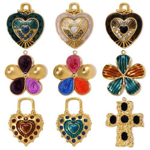 Colgantes de Acero Inoxidable, acero inoxidable 304, con Vidrio, chapado, Bricolaje & diferentes estilos para la opción & esmalte & con diamantes de imitación, 3PCs/Grupo, Vendido por Grupo