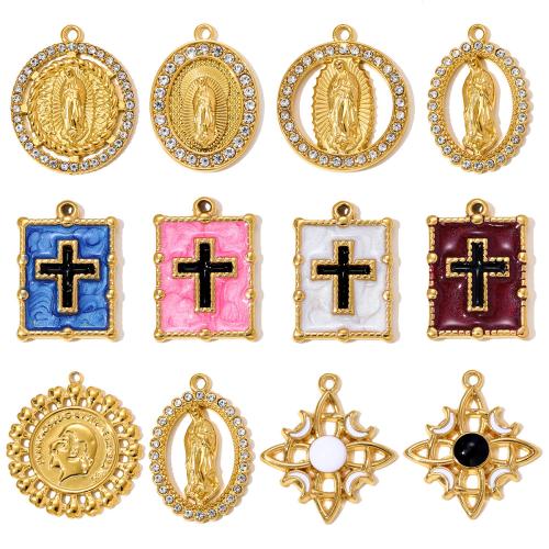 Edelstahl Schmuck Anhänger, 304 Edelstahl, plattiert, DIY & verschiedene Stile für Wahl & Emaille & mit Strass, 3PCs/Tasche, verkauft von Tasche