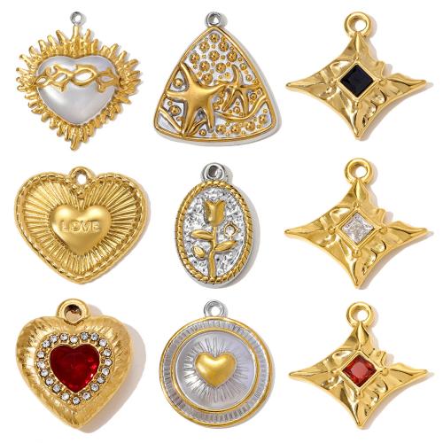 Edelstahl Schmuck Anhänger, 304 Edelstahl, plattiert, DIY & verschiedene Stile für Wahl & Micro pave Zirkonia, 3PCs/Tasche, verkauft von Tasche