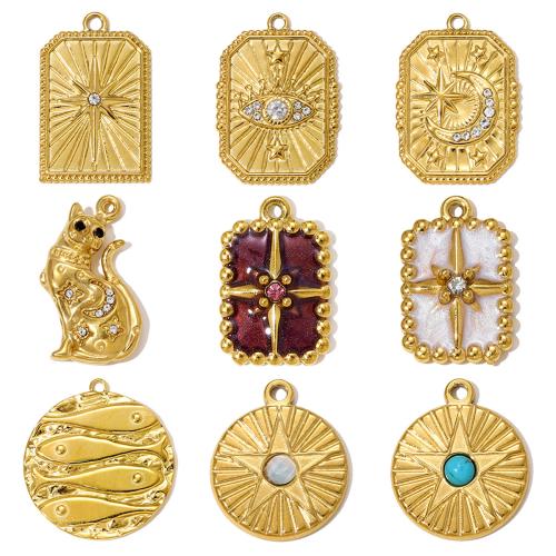 Edelstahl Schmuck Anhänger, 304 Edelstahl, mit Edelstein, plattiert, DIY & verschiedene Stile für Wahl & Emaille & mit Strass, 3PCs/Tasche, verkauft von Tasche