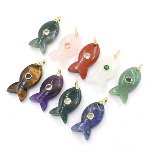 Gemstone Pendants Jewelry, with Tibetan Style, Fish, polished, DIY & different materials for choice & with rhinestone, 31x16x10mm, Sold By PC