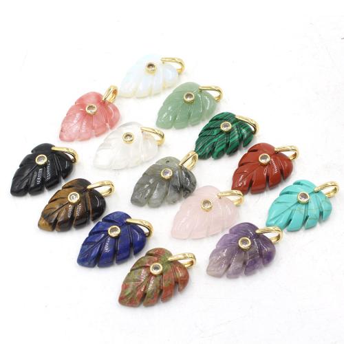 Gemstone Pendants Jewelry, with Tibetan Style, Leaf, polished, DIY & different materials for choice & with rhinestone, 28x21x8mm, Sold By PC