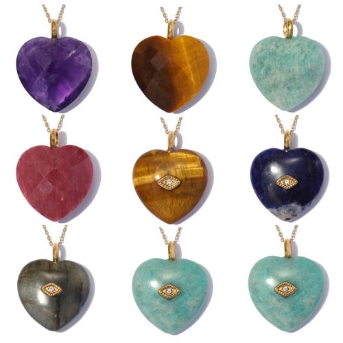 Gemstone Pendants Jewelry, 304 Stainless Steel, with Gemstone, plated, DIY & different styles for choice & with rhinestone, 3PCs/Bag, Sold By Bag