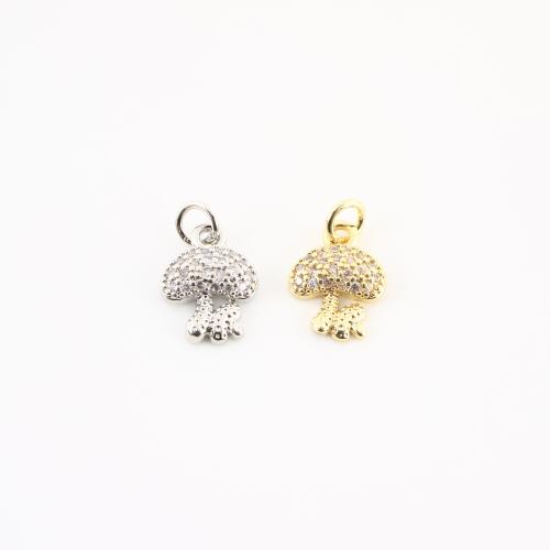Cubic Zirconia Micro Pave Brass Pendant, mushroom, plated, DIY & micro pave cubic zirconia, more colors for choice, 17x10x2mm, Sold By PC