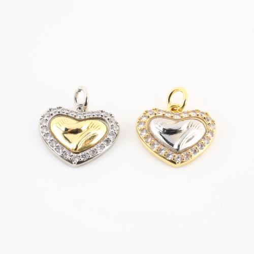 Cubic Zirconia Micro Pave Brass Pendant, Heart, plated, DIY & micro pave cubic zirconia, more colors for choice, 18x18x5mm, Sold By PC