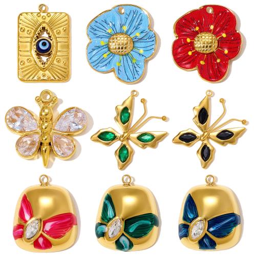 Edelstahl Schmuck Anhänger, 304 Edelstahl, plattiert, DIY & verschiedenen Materialien für die Wahl & verschiedene Stile für Wahl & Emaille & mit Strass, keine, 3PCs/Tasche, verkauft von Tasche