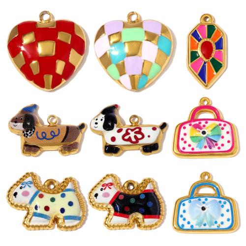 Stainless Steel Pendants, 304 Stainless Steel, plated, DIY & different materials for choice & different styles for choice & enamel & with rhinestone, more colors for choice, 3PCs/Bag, Sold By Bag