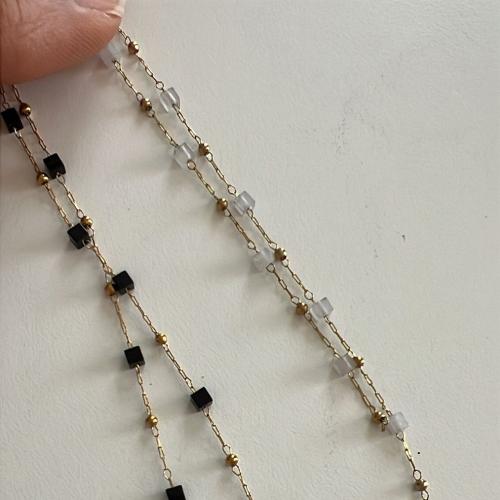Edelstein Perlen Kette, Messing, mit Kristall, plattiert, DIY, keine, 4mm, verkauft von m